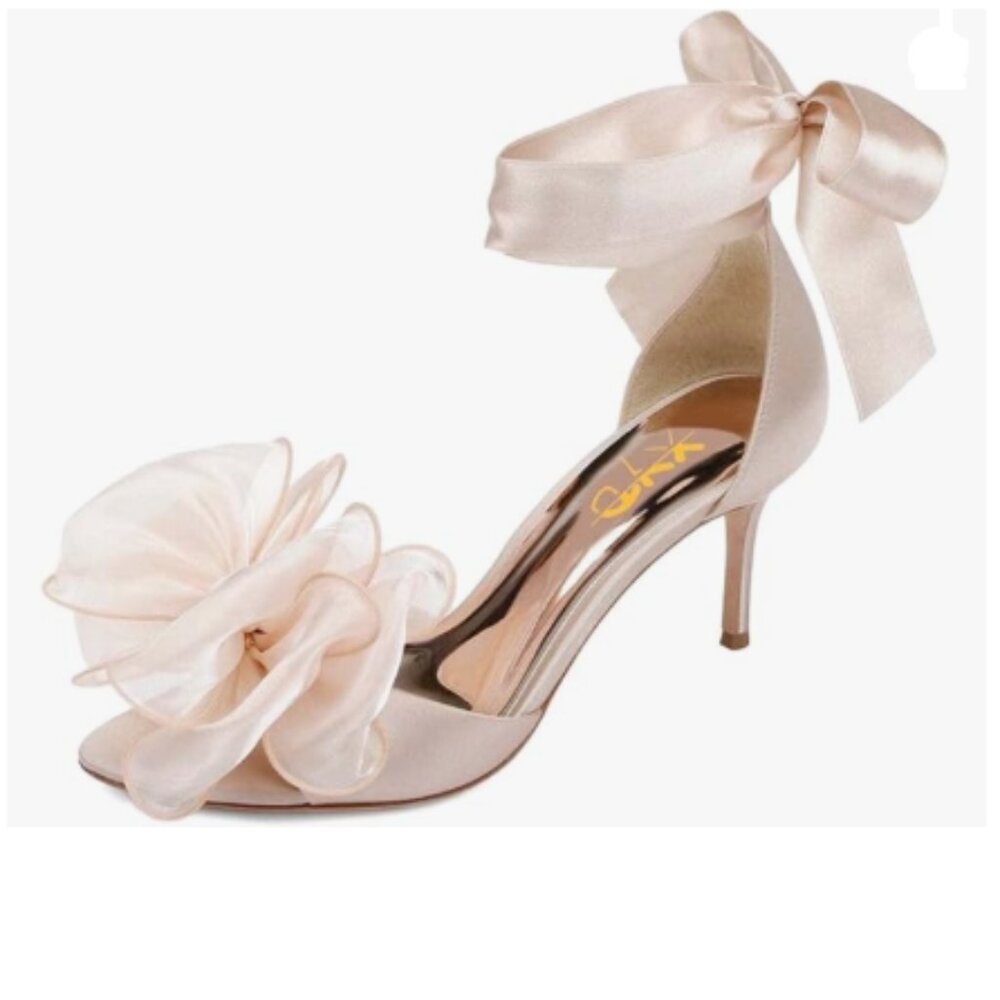 XYD Pink Romance Wedding Prom Bows Middle Heel Open Toe Ankle Strappy Sandal